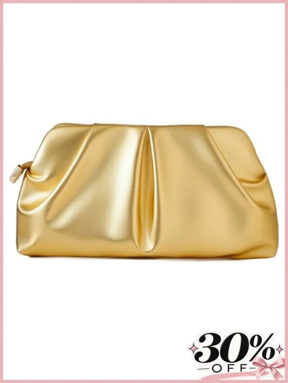 Ruched PU Leather Clutch Purse with Detachable Chain Crossbody Evening Bag